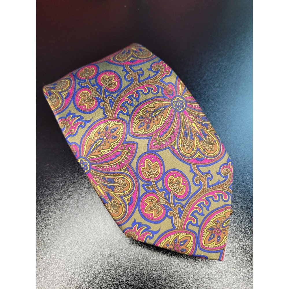 Stefano Ricci Men's Necktie Gold Paisley Silk 3.75" x 58" Good